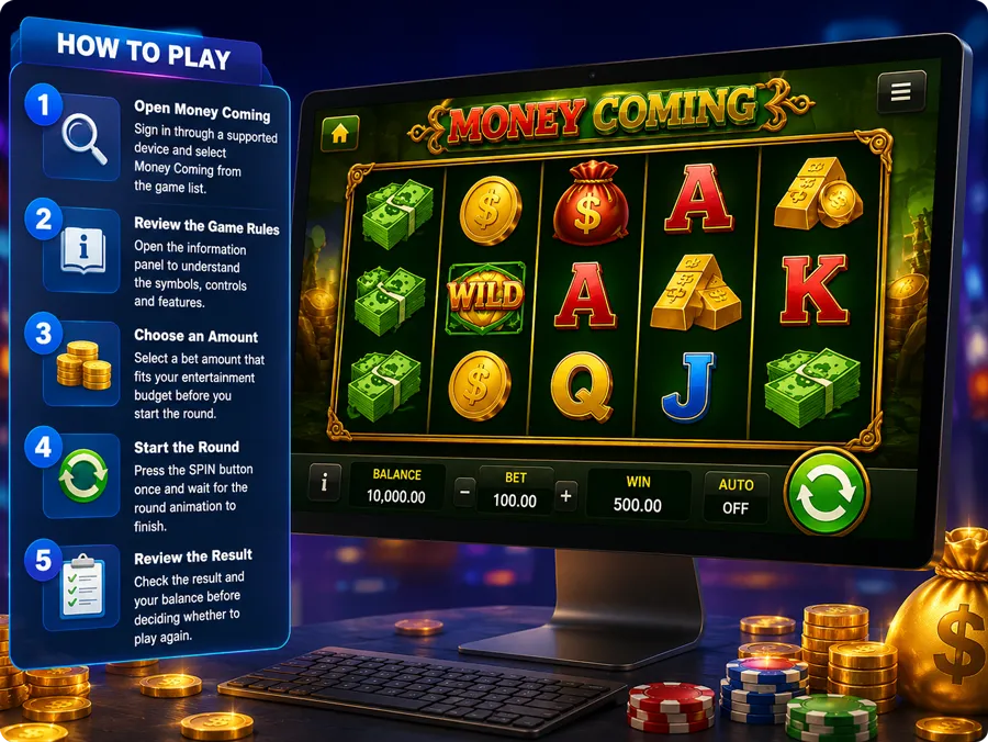 Money Coming game controls and playing interface