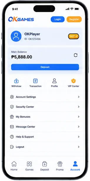 OKGames app account screen
