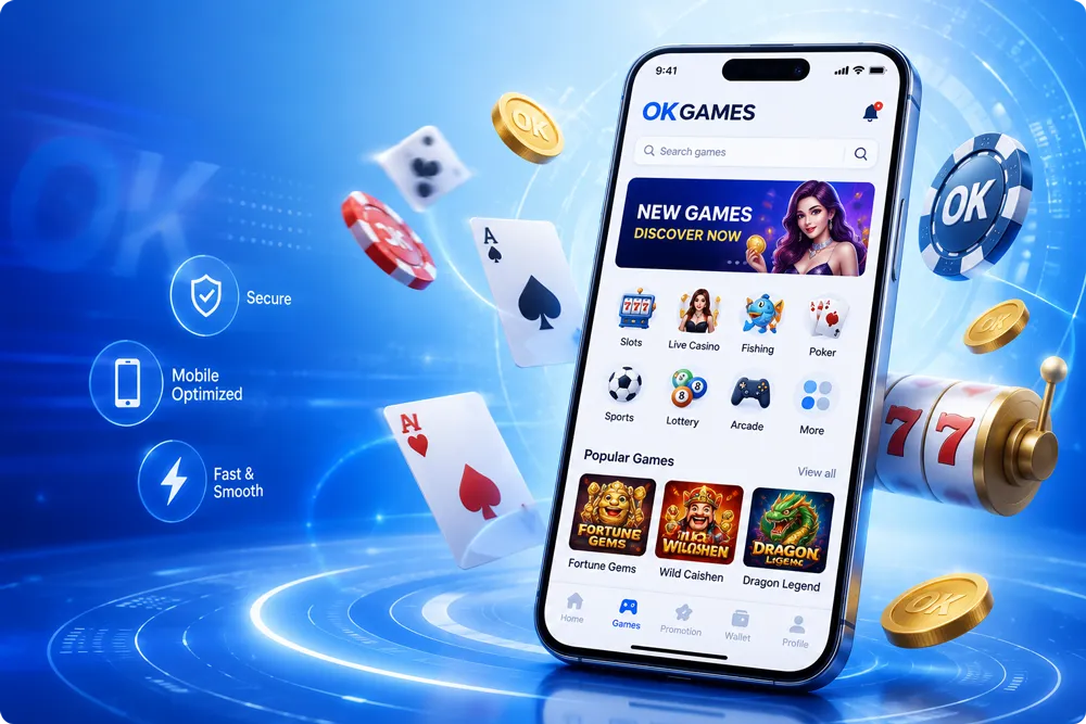 Mobile device displaying the OKGames game library